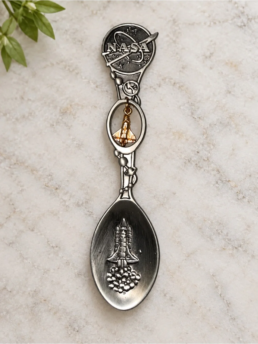Vintage NASA Space Shuttle Souvenir Spoon Gold-Tone Dangle Almost 5”